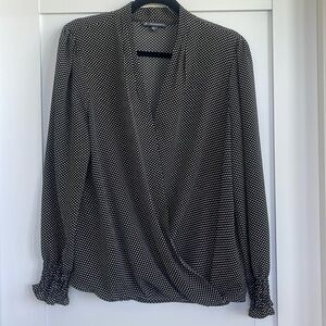 Adrianna Papell black and white polka dot blouse with ruffle sleeve